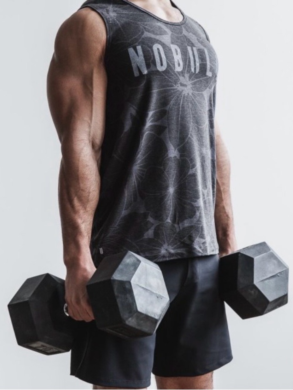 NWT NOBULL Men's Floral Tank Large Charcoal Gray Grey